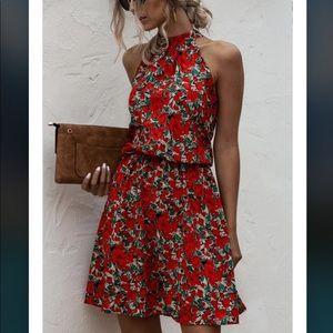 Beachsissi Halter Neck Flower Print Mini Dress